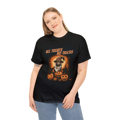 Collie - Halloween T Shirt - All Treats No Tricks - Unisex Heavy Cotton Tee