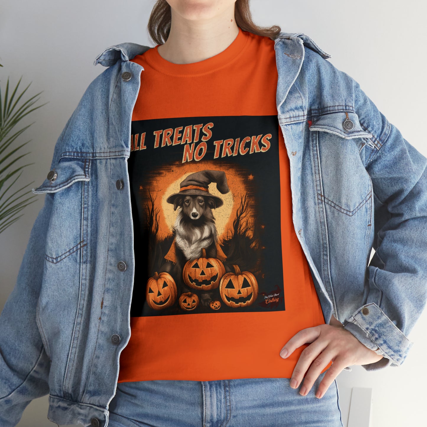 Collie - Halloween T Shirt - All Treats No Tricks - Unisex Heavy Cotton Tee