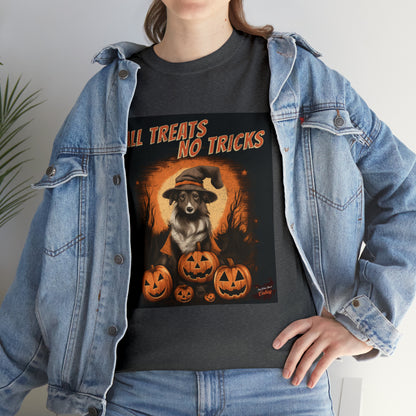 Collie - Halloween T Shirt - All Treats No Tricks - Unisex Heavy Cotton Tee