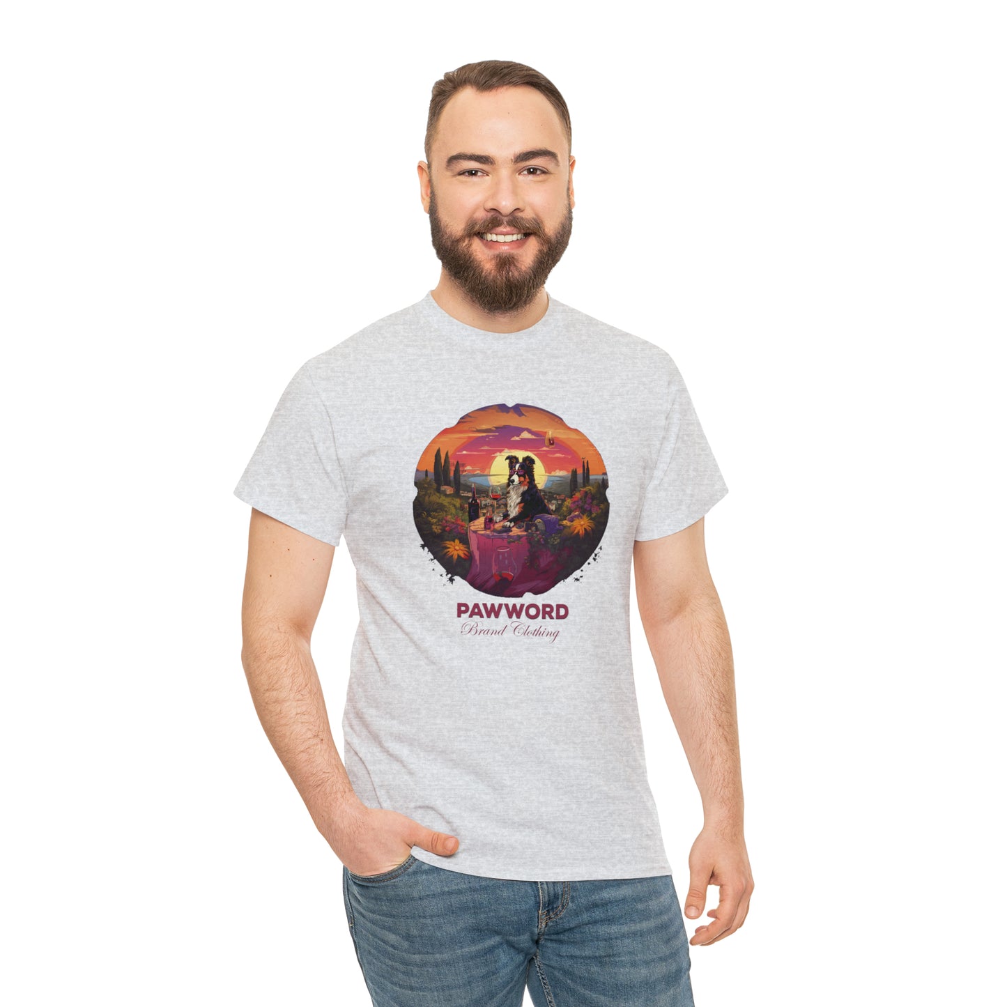 Wine O Clock - Collie in Napa Unisex Heavy Cotton Tee