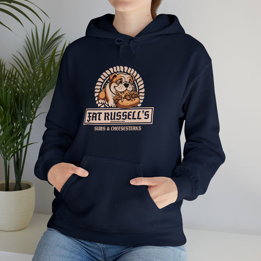Fat Russell's CheeseSteaks - English Bulldog -  PawWord Brand - Unisex Heavy Blend™ Hooded Sweatshirt