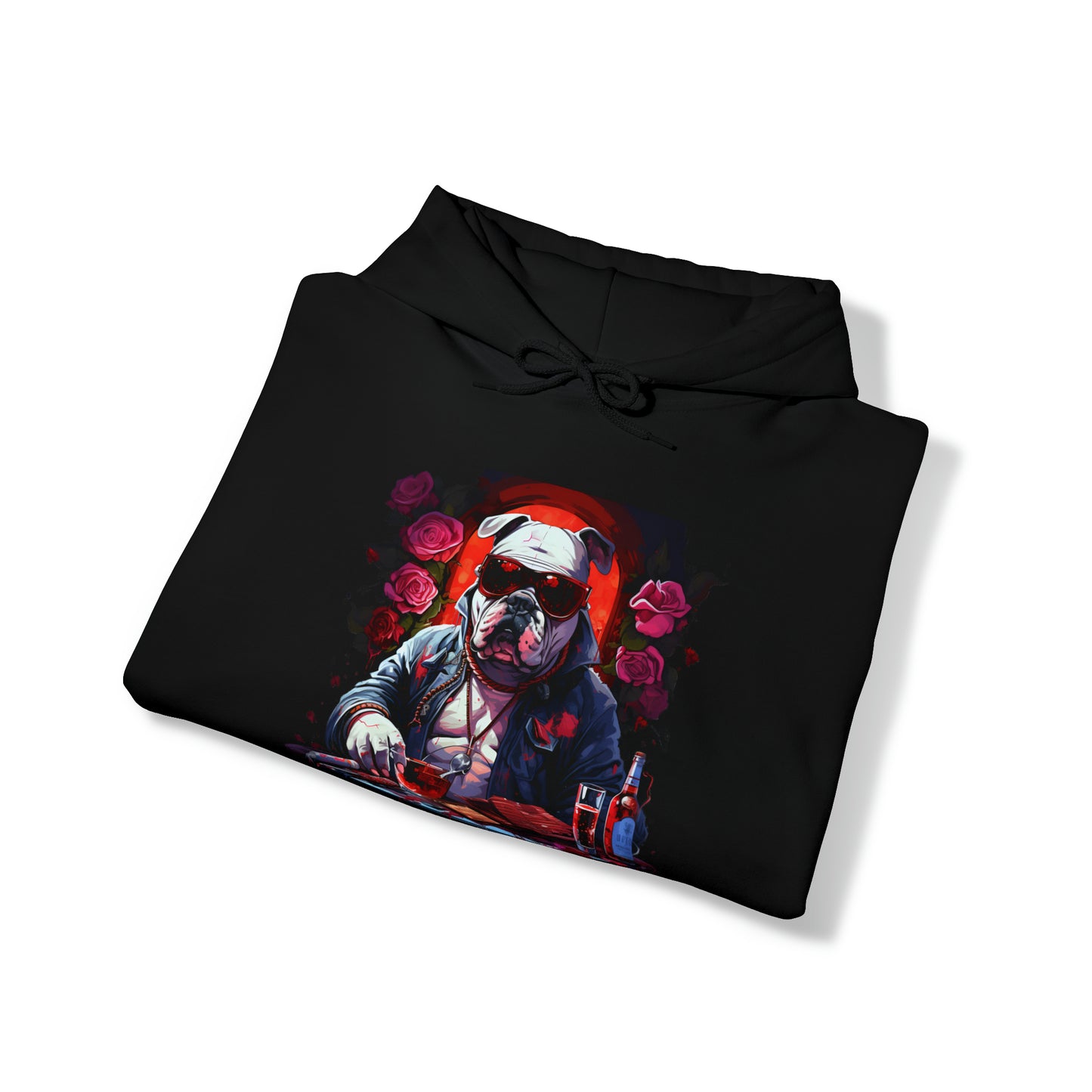 Bulldog and Roses - PawWord Brand - English Bulldog Unisex Heavy Blend™ Hooded Sweatshirt