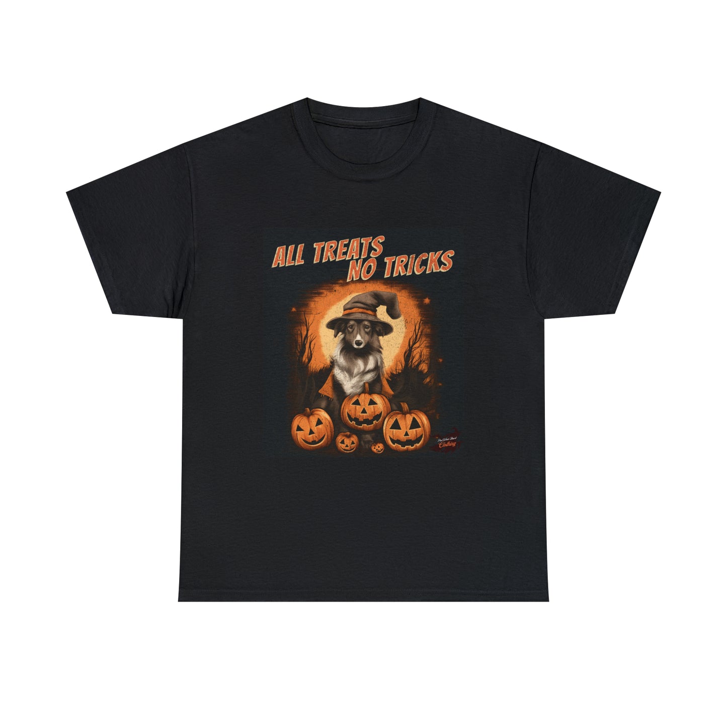 Collie - Halloween T Shirt - All Treats No Tricks - Unisex Heavy Cotton Tee