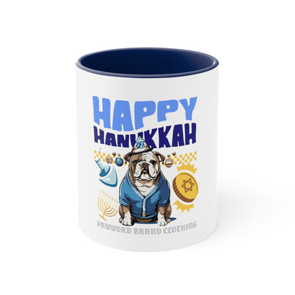 English Bulldog - Happy Hannukah Mug - Accent Coffee Mug, 11oz