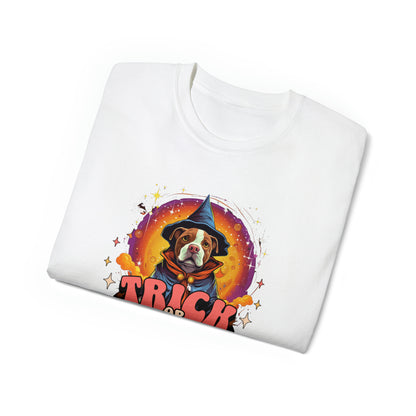 Halloween Pitbull American Bulldog - Trick or Treat Funny T- Shirt  Unisex Ultra Cotton Tee