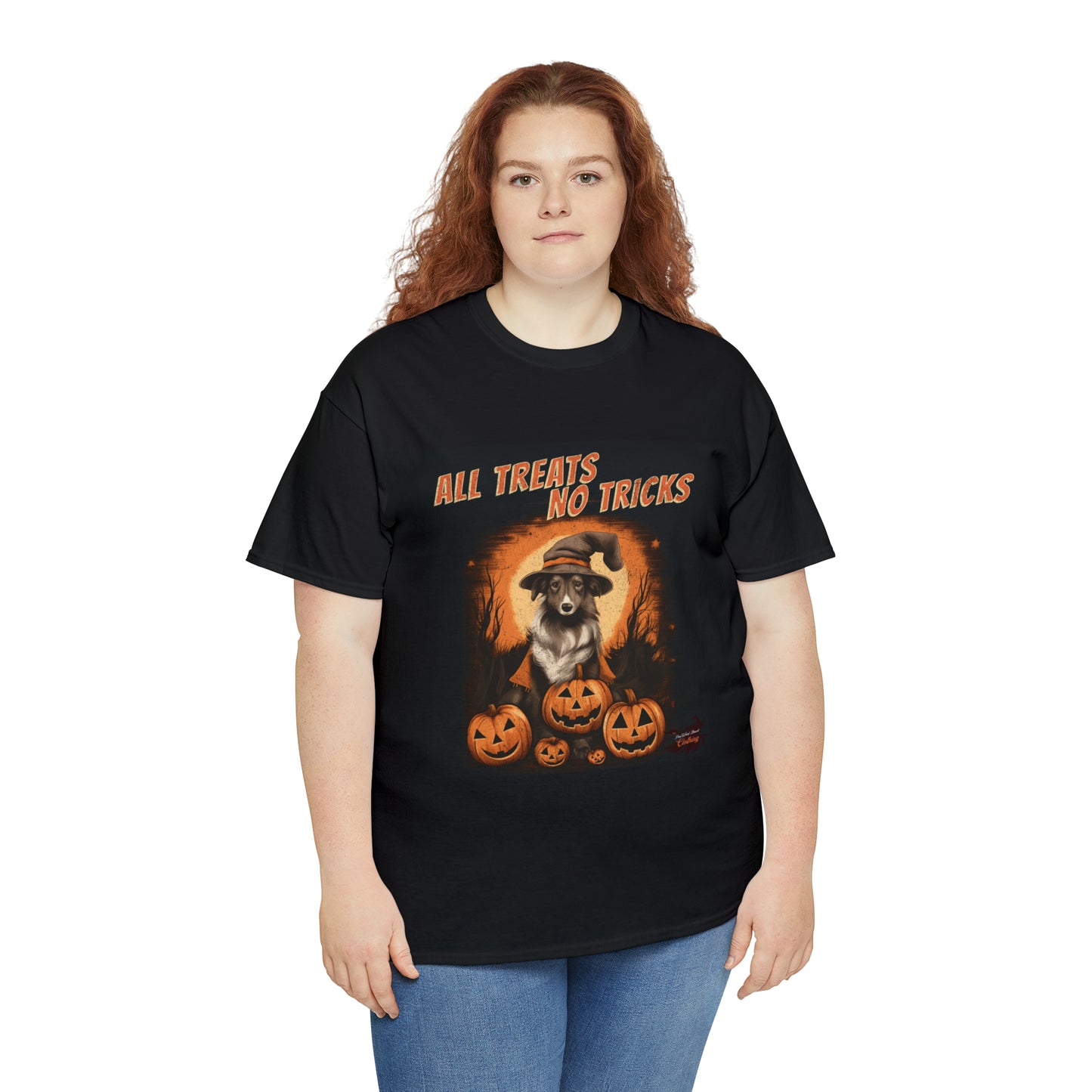 Collie - Halloween T Shirt - All Treats No Tricks - Unisex Heavy Cotton Tee