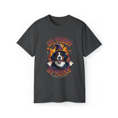 Bernese Mountain Dog Halloween T-Shirt - All Treats No tricks - Bewitching Berner | Unisex Ultra Cotton Tee