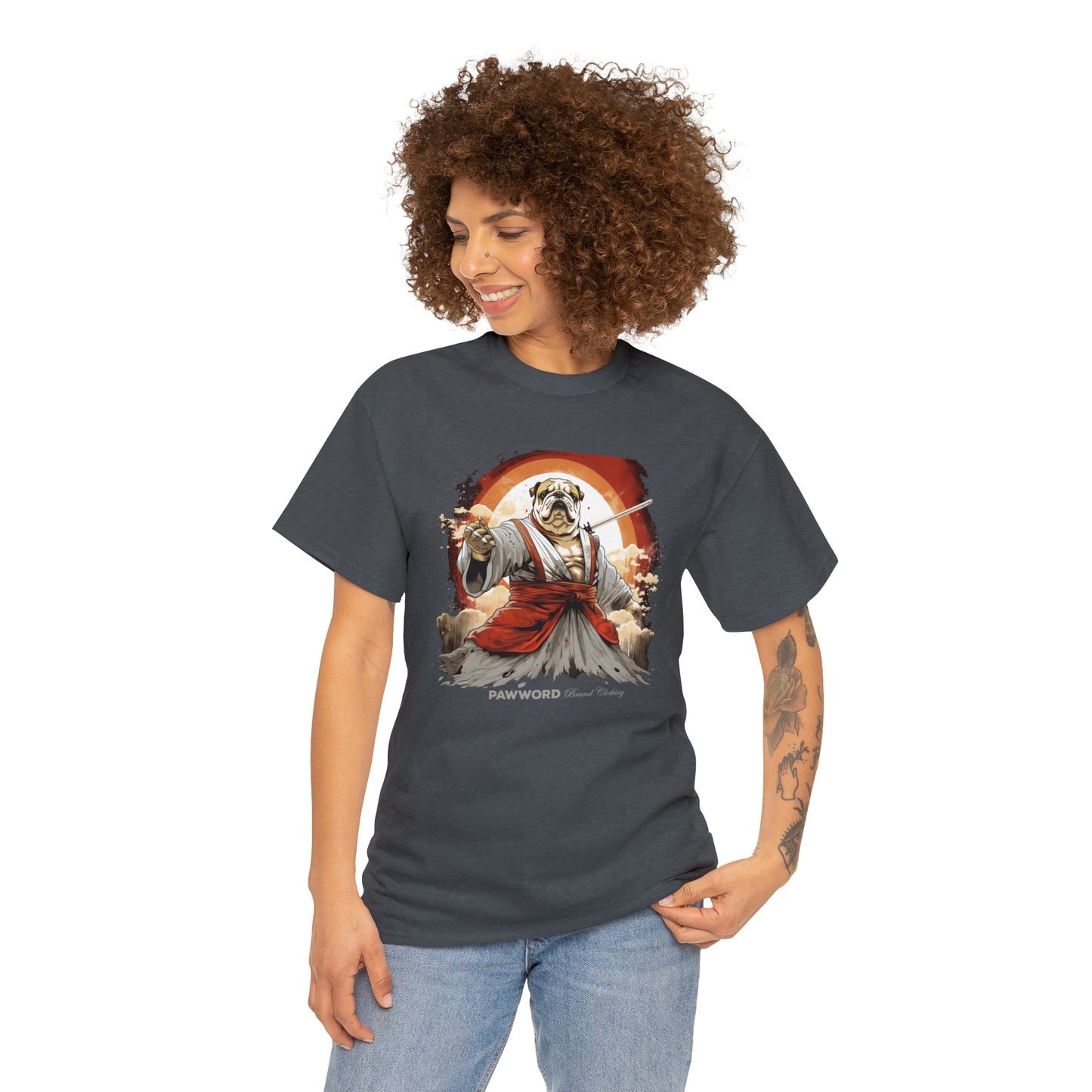 Samurai Bulldog Anime Inspired T Shirt - Unisex Heavy Cotton Tee