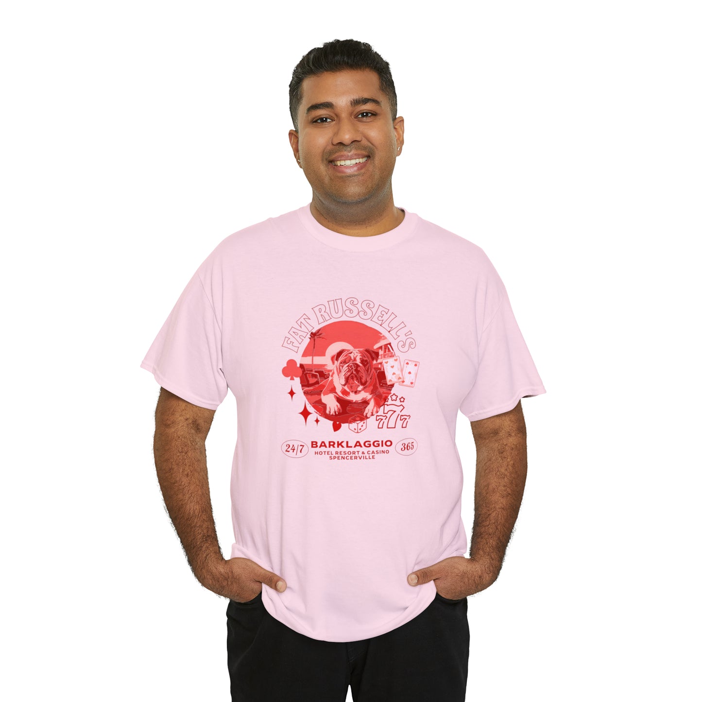 Fat Russell's Barklaggio Casino - English Bulldog T Shirt - Unisex Heavy Cotton Tee