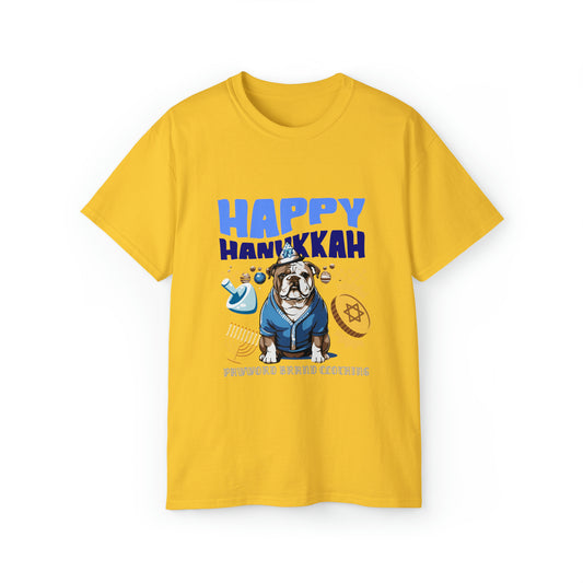 Happy Hunakkah English Bulldog T Shirt - PawWord - Unisex Ultra Cotton Tee