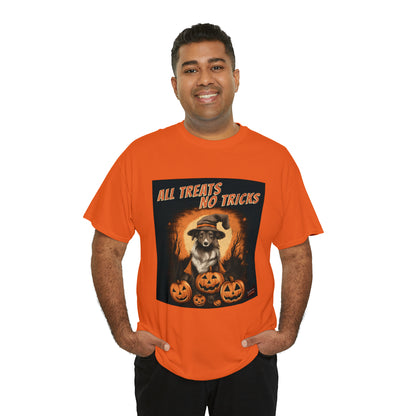 Collie - Halloween T Shirt - All Treats No Tricks - Unisex Heavy Cotton Tee