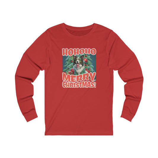 Ho Ho Ho - Merry Christmas - Border Collie Grinch - Unisex Jersey Long Sleeve Tee