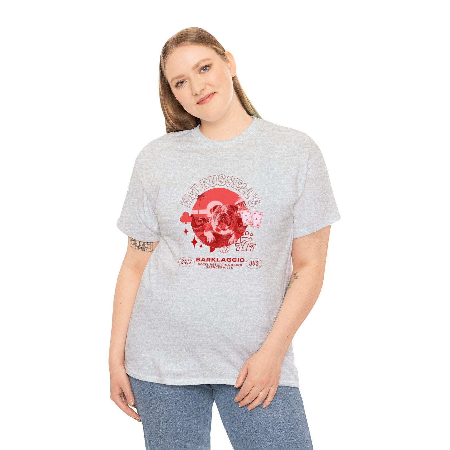 Fat Russell's Barklaggio Casino - English Bulldog T Shirt - Unisex Heavy Cotton Tee