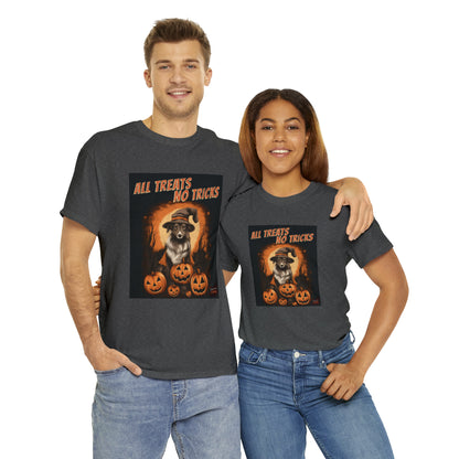 Collie - Halloween T Shirt - All Treats No Tricks - Unisex Heavy Cotton Tee