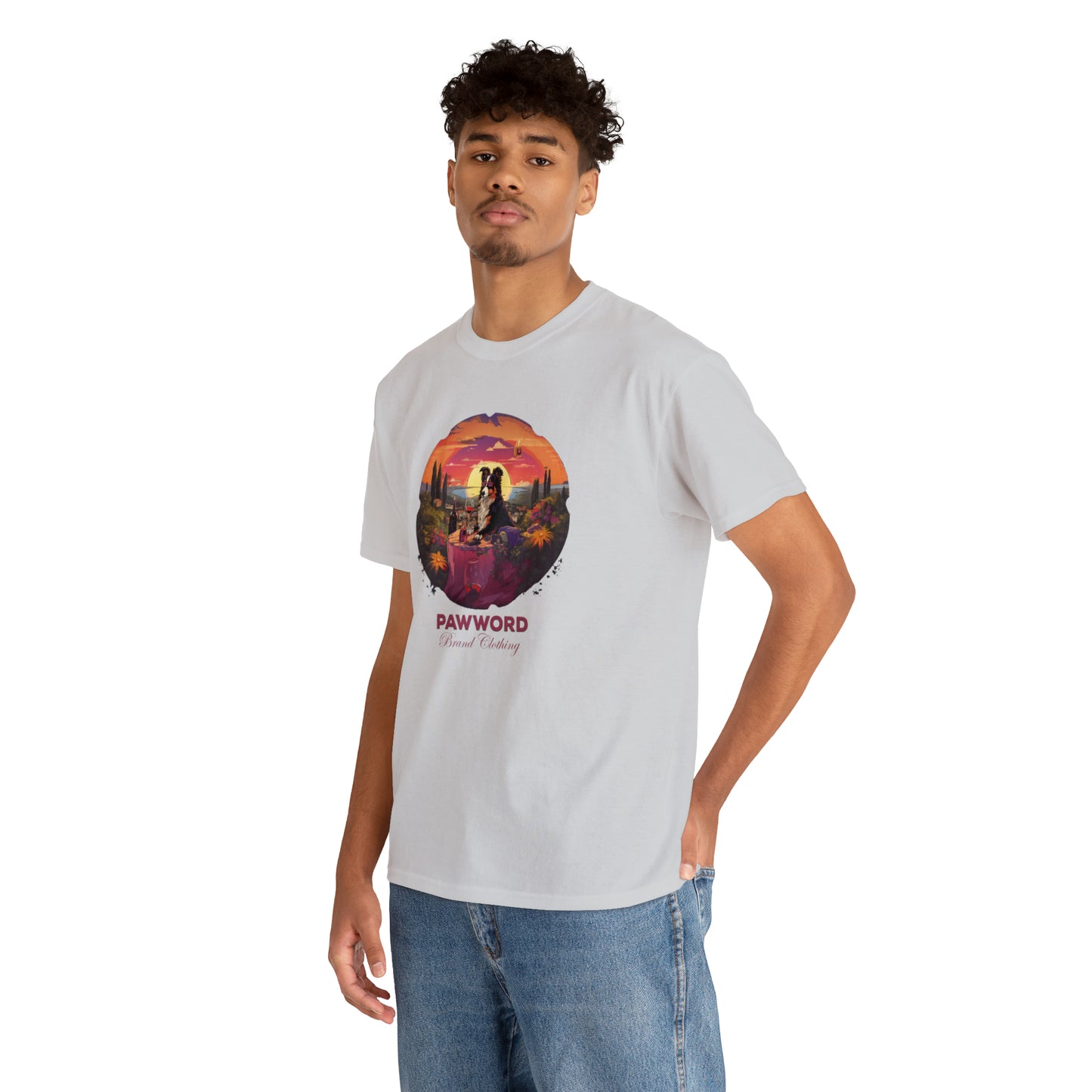 Wine O Clock - Collie in Napa Unisex Heavy Cotton Tee