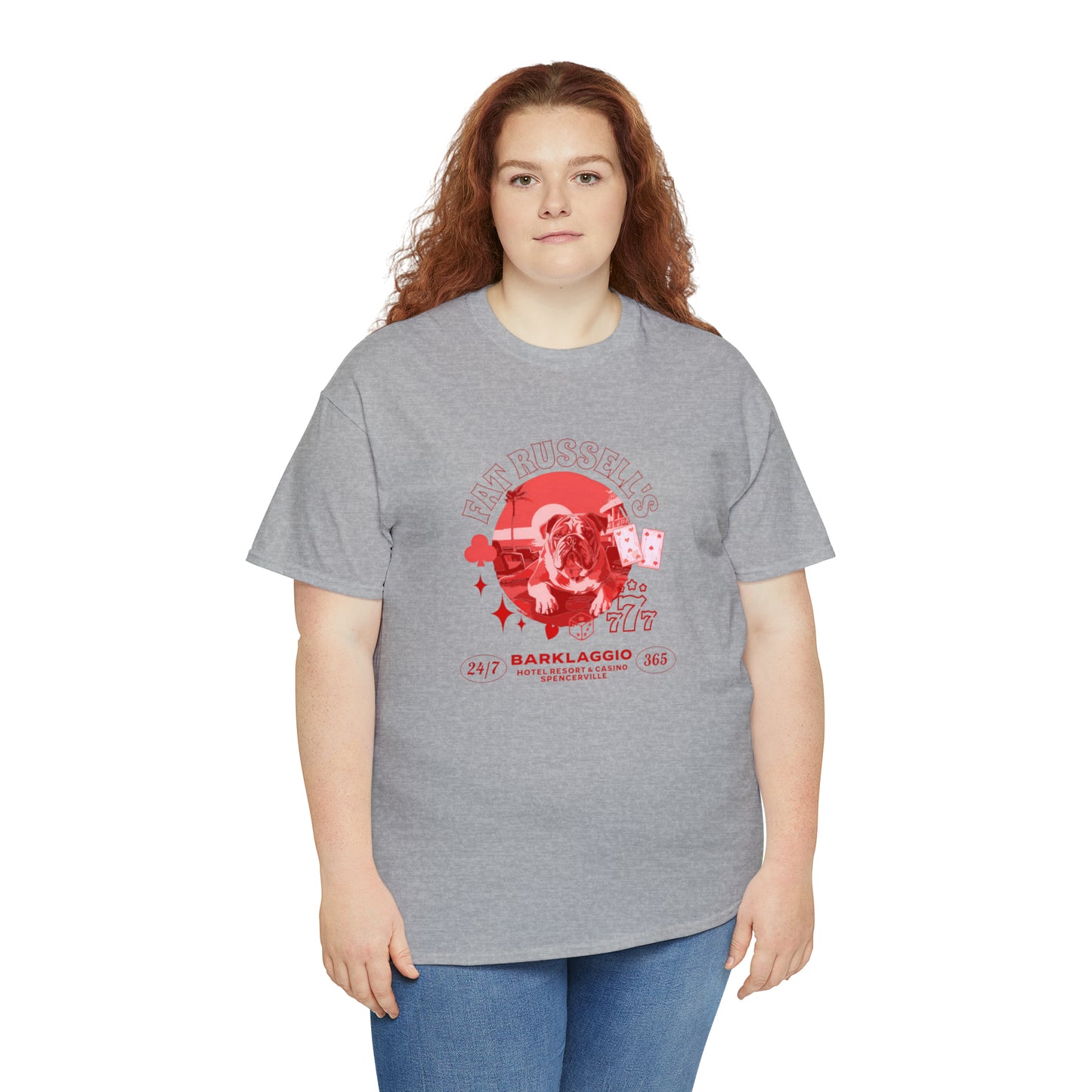 Fat Russell's Barklaggio Casino - English Bulldog T Shirt - Unisex Heavy Cotton Tee