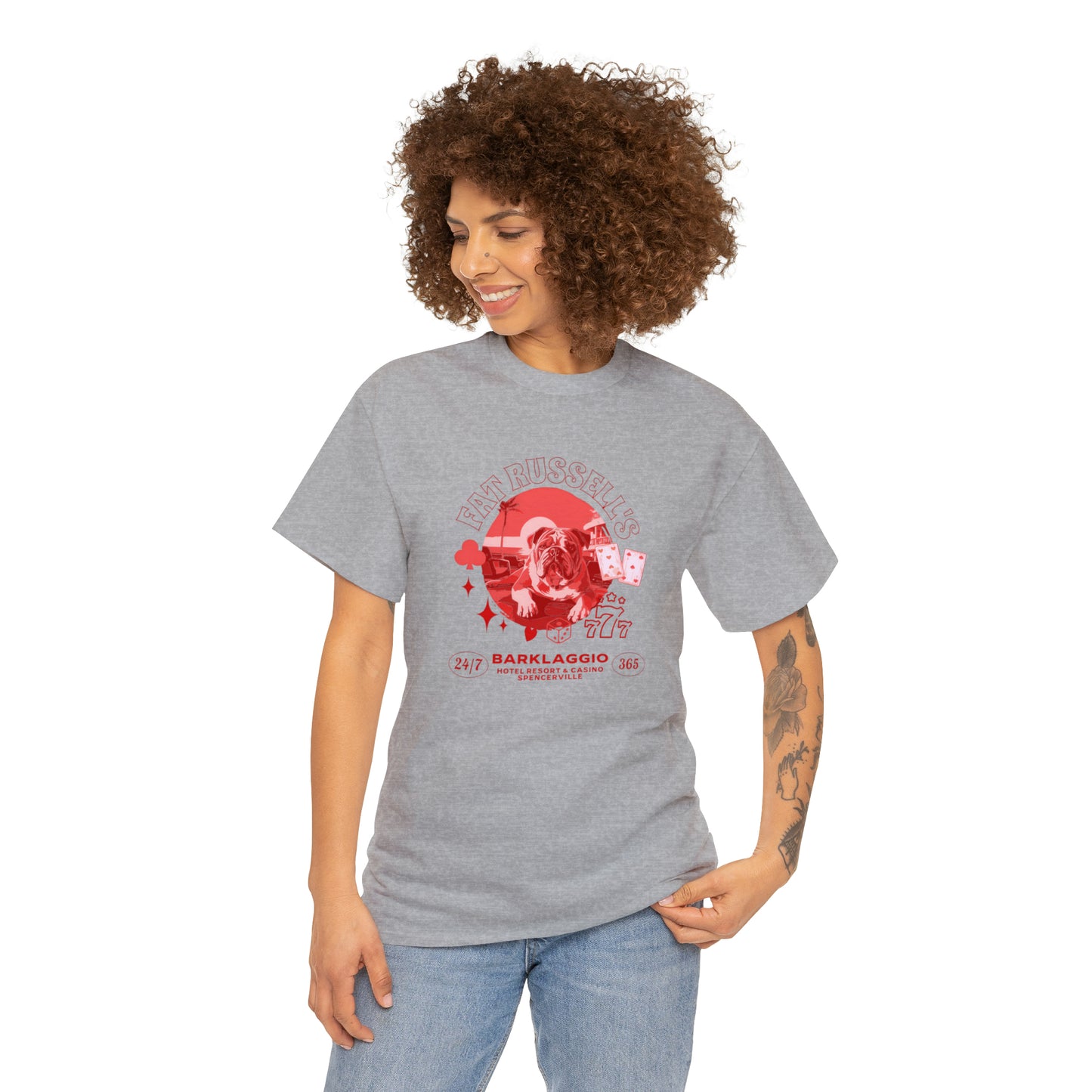 Fat Russell's Barklaggio Casino - English Bulldog T Shirt - Unisex Heavy Cotton Tee