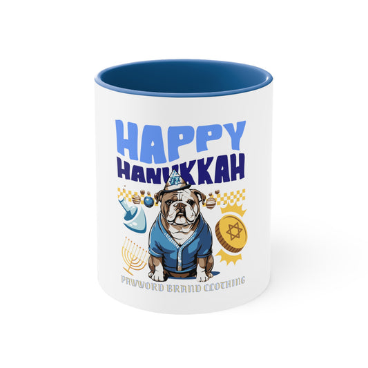 English Bulldog - Happy Hannukah Mug - Accent Coffee Mug, 11oz
