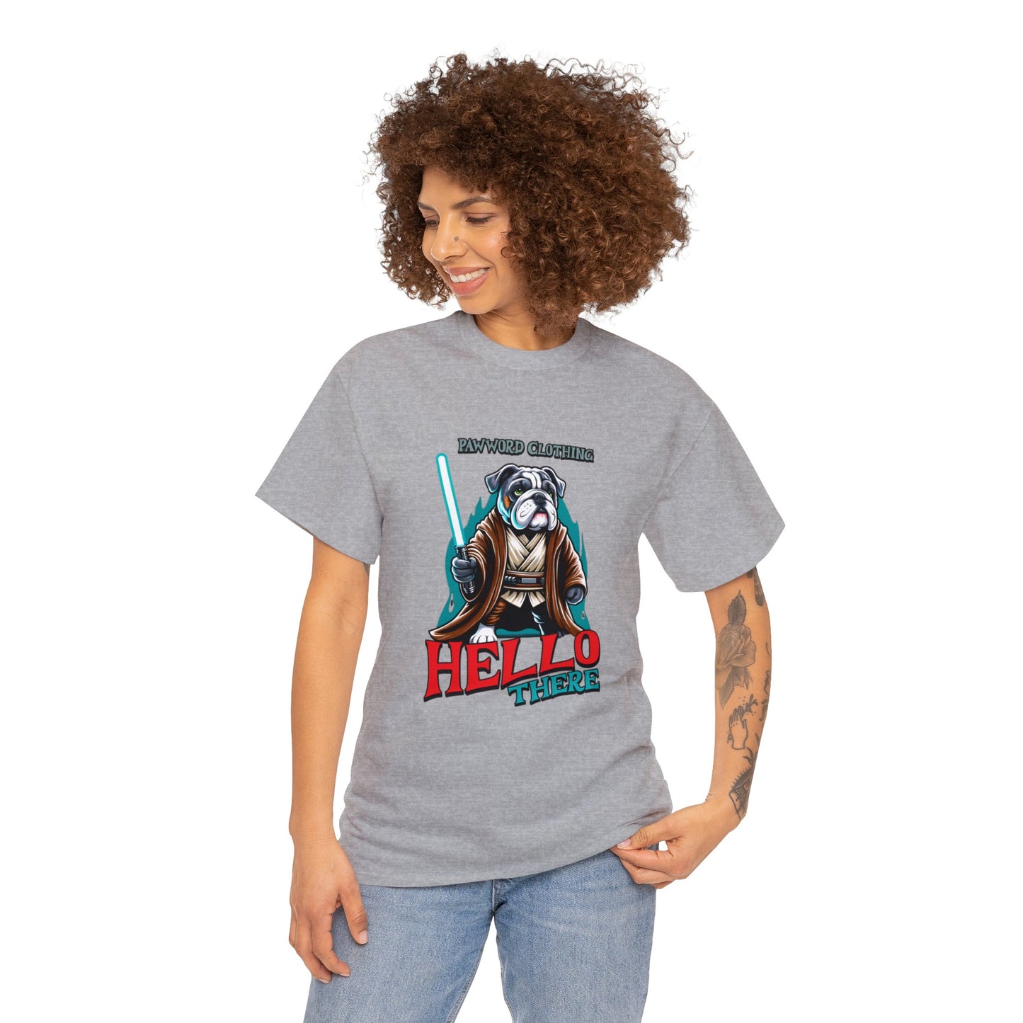 Hello There - Bulldog Jedi - PawWord Clothing - Unisex Heavy Cotton Tee