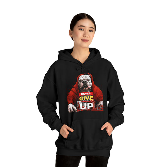 Never Give Up - English Bulldog - Unconditional Clothing - Unisex Heavy Blend™ Hooded Sweatshirt