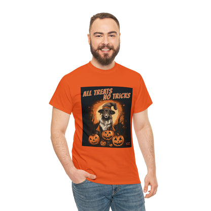 Collie - Halloween T Shirt - All Treats No Tricks - Unisex Heavy Cotton Tee