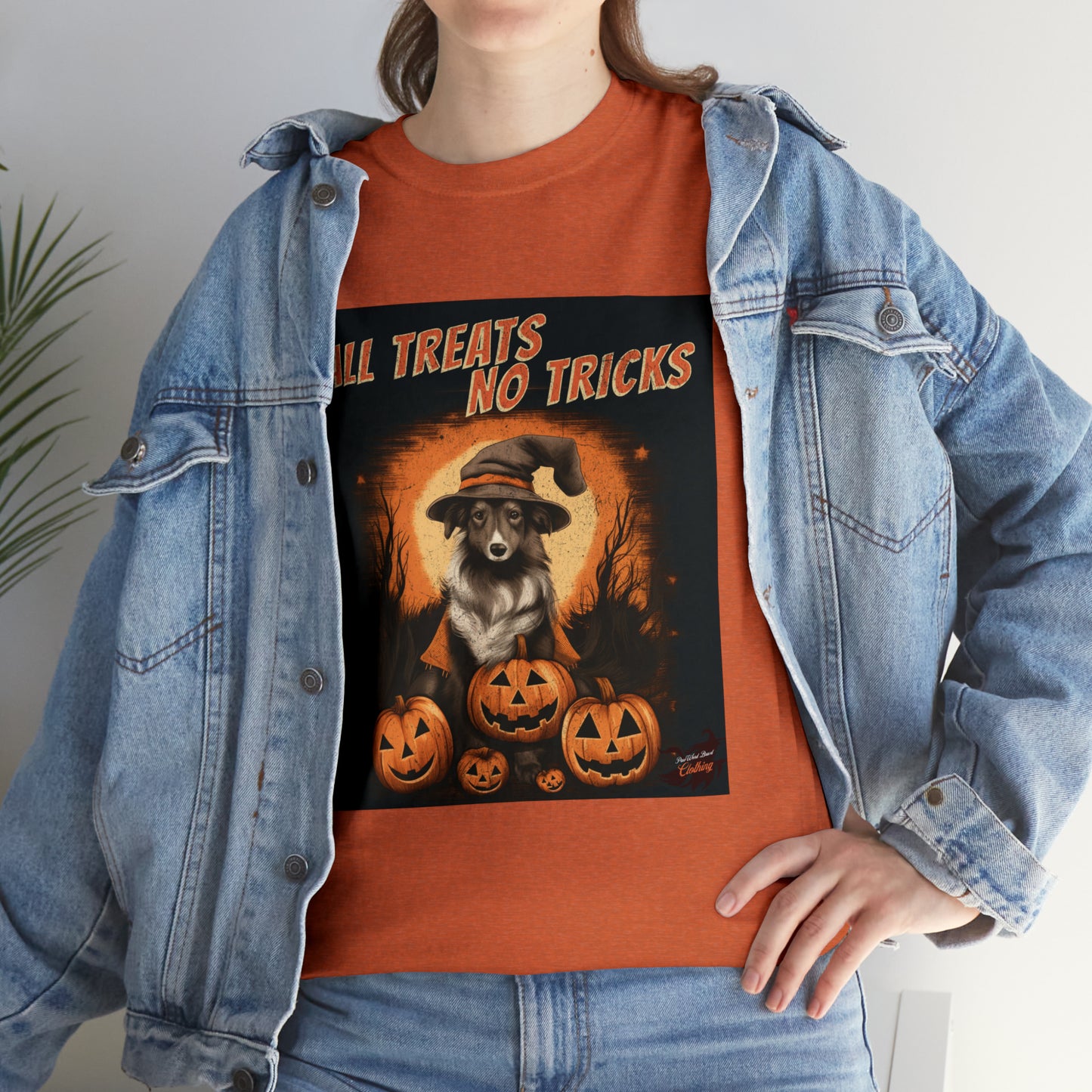 Collie - Halloween T Shirt - All Treats No Tricks - Unisex Heavy Cotton Tee