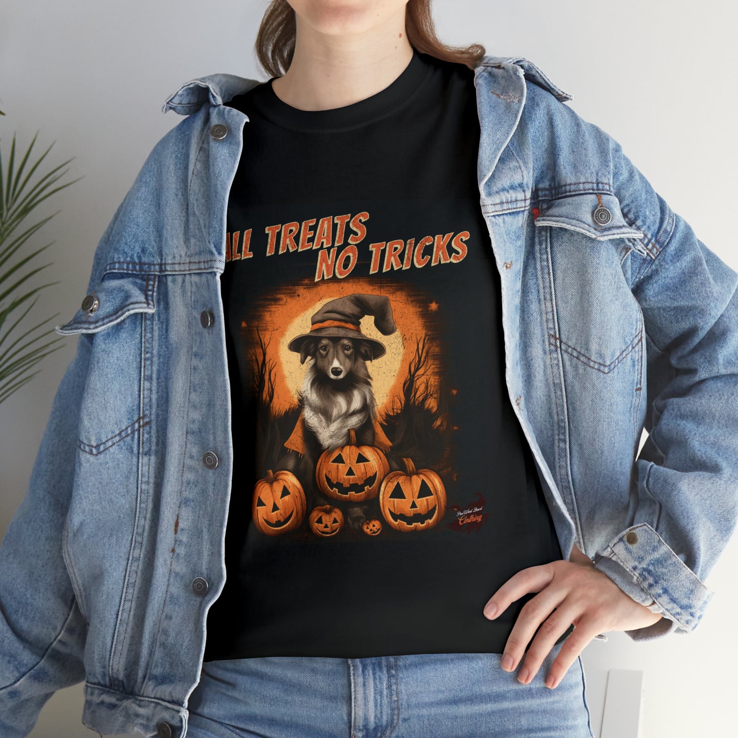 Collie - Halloween T Shirt - All Treats No Tricks - Unisex Heavy Cotton Tee