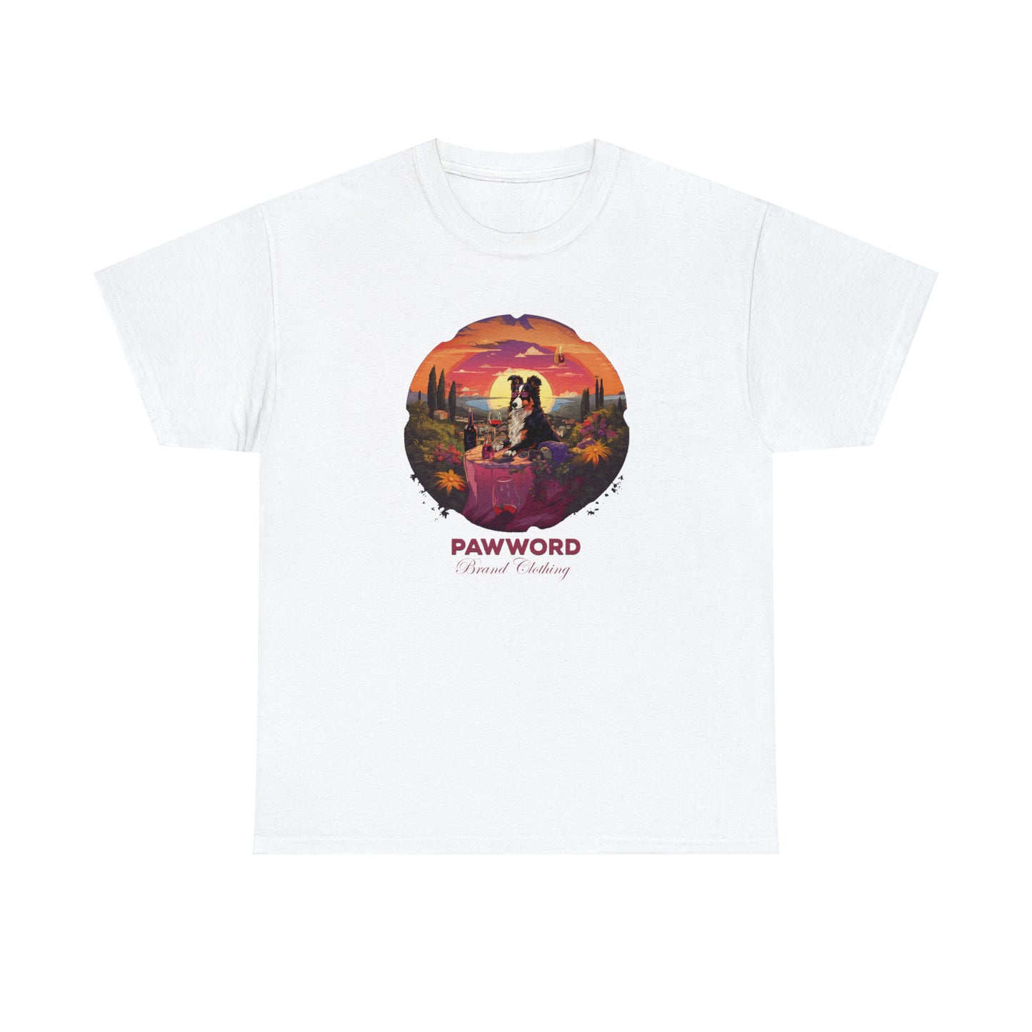 Wine O Clock - Collie in Napa Unisex Heavy Cotton Tee