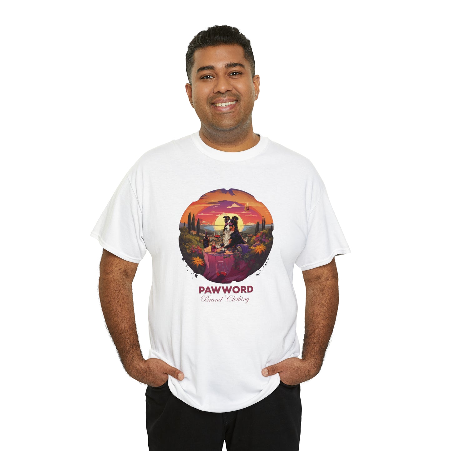 Wine O Clock - Collie in Napa Unisex Heavy Cotton Tee