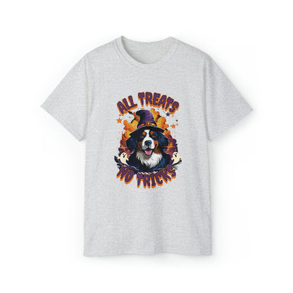 Bernese Mountain Dog Halloween T-Shirt - All Treats No tricks - Bewitching Berner | Unisex Ultra Cotton Tee